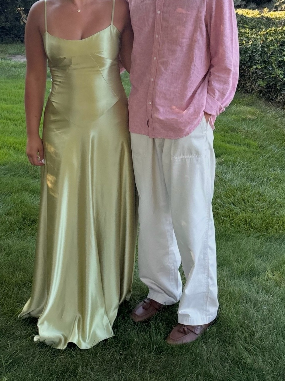 Anthropologie Olive Satin Slip Maxi Dress - Picture 3 of 7
